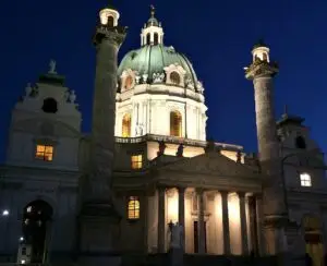 church St. Charles Borromeo in Vienna at night